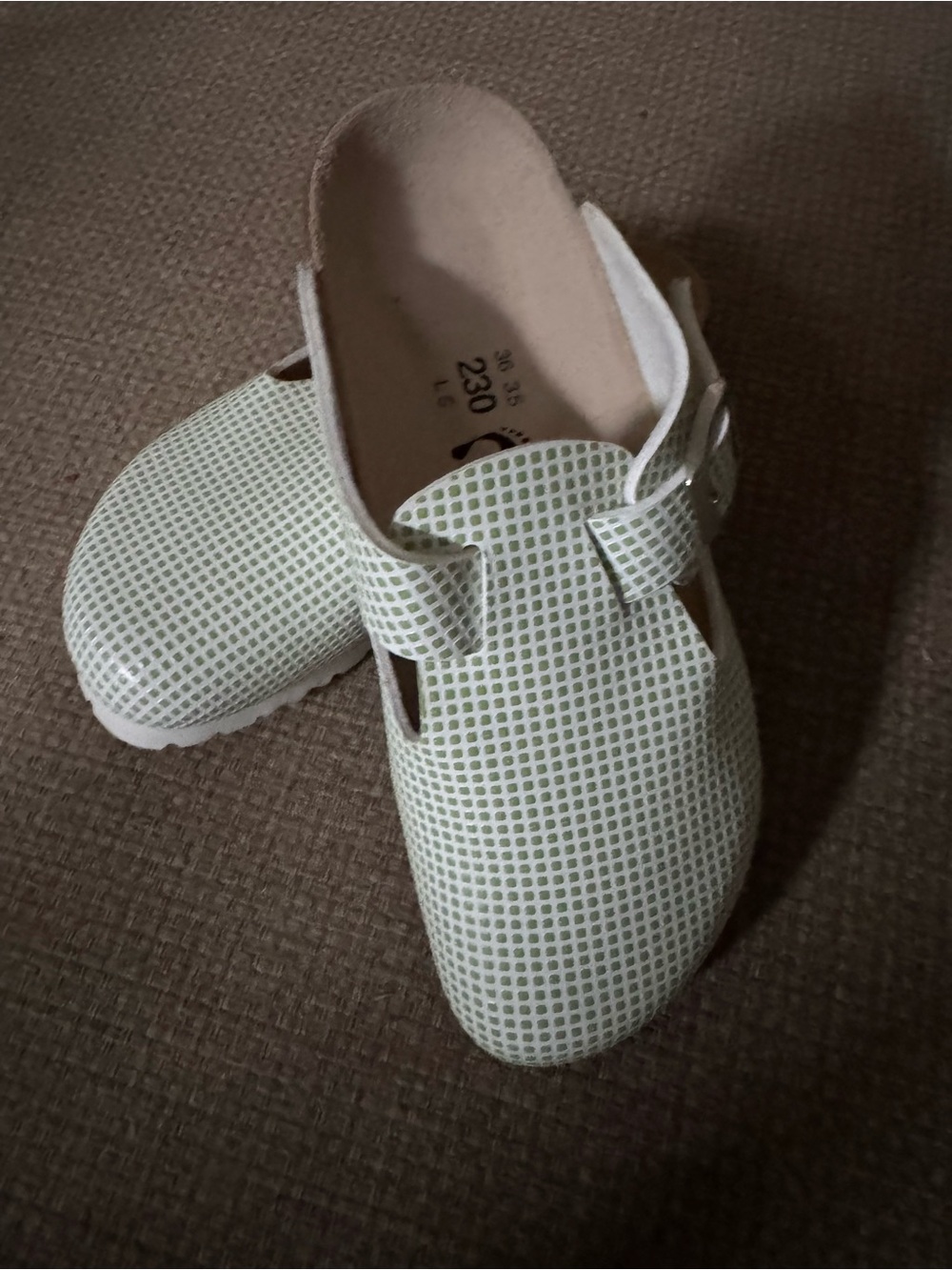 Women’s Betula by Birkenstock in Pale Green Grid Print with Adjustable Strap